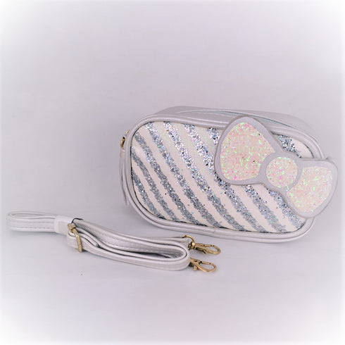 Bow Glitter Cross Body Silver Bag With Optional Fanny Belt
