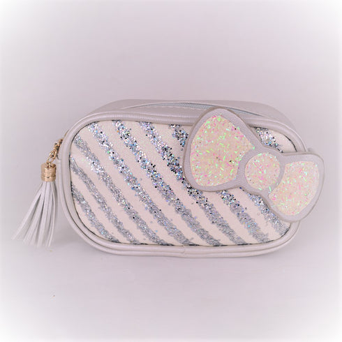 Bow Glitter Cross Body Silver Bag With Optional Fanny Belt