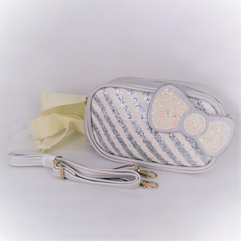 Bow Glitter Cross Body Silver Bag With Optional Fanny Belt