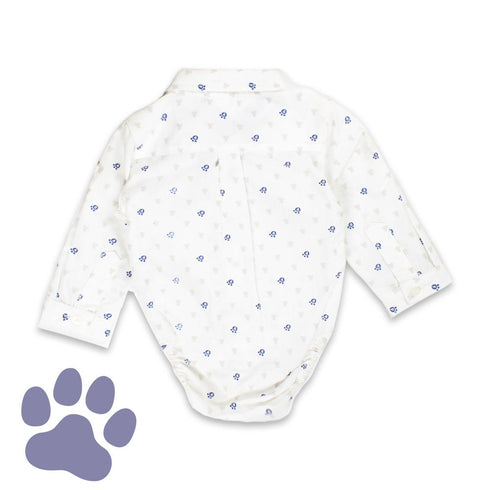 CAND WORLD All Over Paw White Boys Cotton Romper
