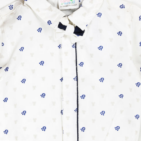 CAND WORLD All Over Paw White Boys Cotton Romper