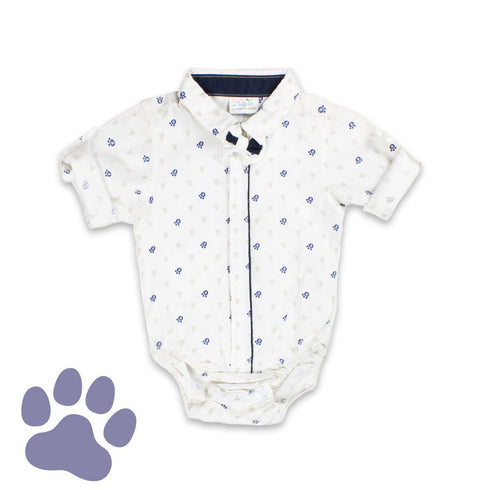 CAND WORLD All Over Paw White Boys Cotton Romper