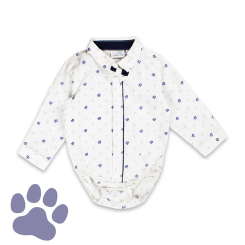 CAND WORLD All Over Paw White Boys Cotton Romper