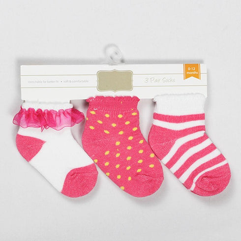 Polka dots Pink And White Cotton 3 Piece Socks