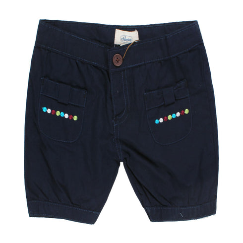 CHICCO Pocket Embroidery Blue Girls Cotton Shorts