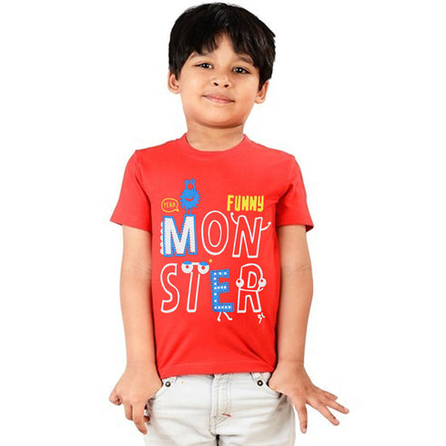 COOL CLUB Monster Print Red Boys Cotton T shirt 2 Piece Bundle