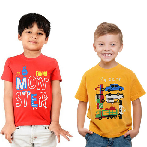 COOL CLUB Monster Print Red Boys Cotton T shirt 2 Piece Bundle