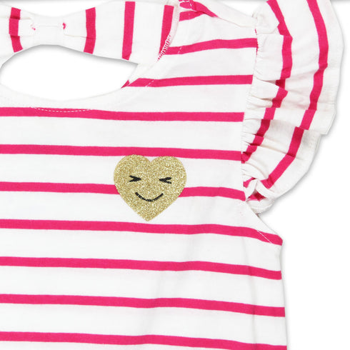 CRAZY Glitter Heart Pink Striped White Girls Cotton Tank Top