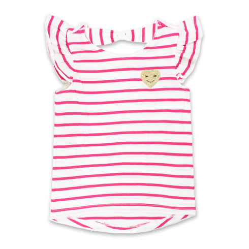 CRAZY Glitter Heart Pink Striped White Girls Cotton Tank Top