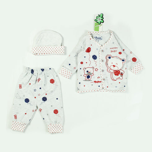 CUTE Collection Blue Bear Cotton Grey 3 Piece Set