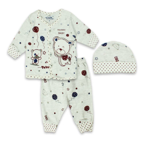 CUTE Collection Blue Bear Cotton Grey 3 Piece Set
