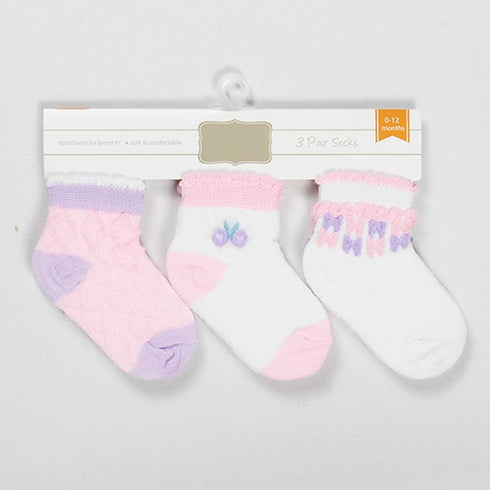 Flower Pink And White Cotton 3 Piece Socks