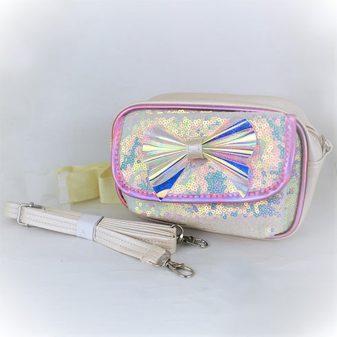 Cross Body Sequins Cream Bag with Optional Fanny Strap