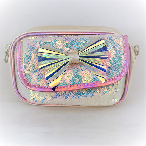 Cross Body Sequins Cream Bag with Optional Fanny Strap