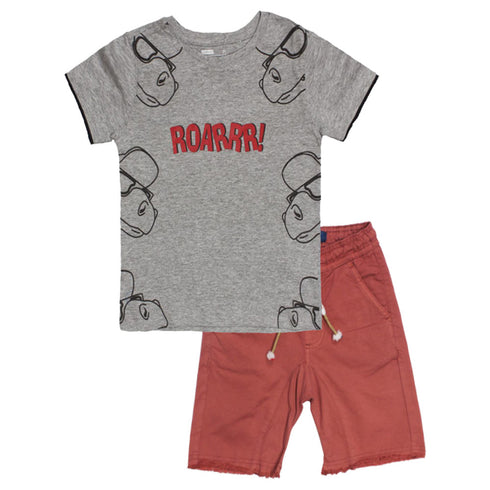 DELTA Roarrr Grey Boys Premium Cotton Tshirt 2 Piece Set