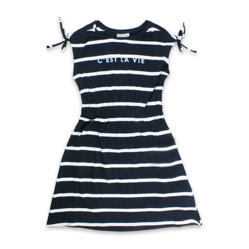 DESTINATION Blue And White Striped Girls Cotton Dress