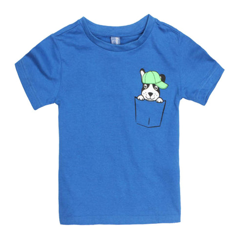 DOPO DOPO Cat Pocket Print Blue Boys Premium Cotton Tshirt 2 Piece set