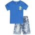 DOPO DOPO Cat Pocket Print Blue Boys Premium Cotton Tshirt 2 Piece set