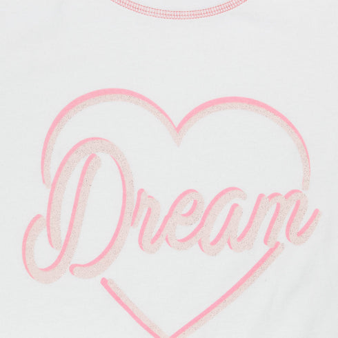DREAM Glitter Heart White Girls Cotton T shirt