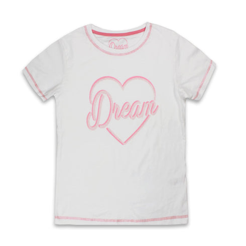DREAM Glitter Heart White Girls Cotton T shirt