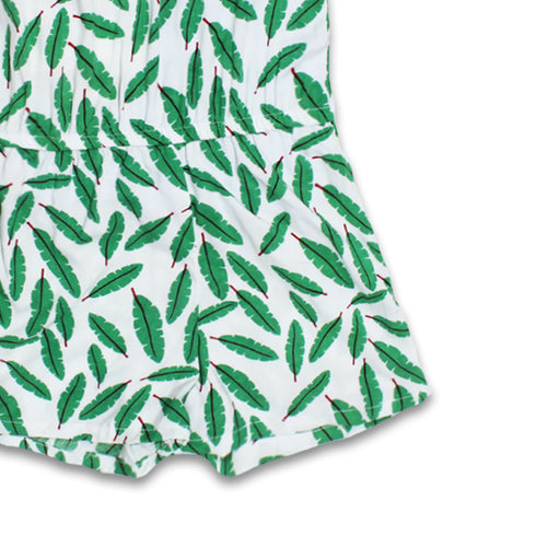 ENNIE MEENIE Leaf Print White Girls Premium Cotton Jump Suit