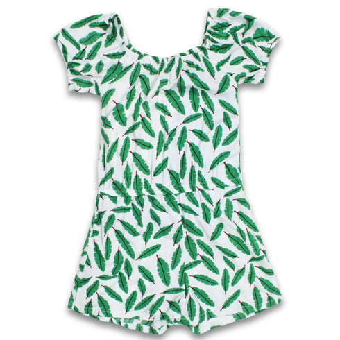ENNIE MEENIE Leaf Print White Girls Premium Cotton Jump Suit