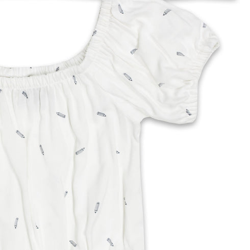 ENNIE MEENIE Pencil Print White Girls Premium Cotton Jump Suit