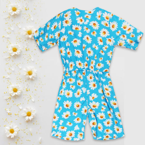 ENNIE MENNIE All Over Flower Blue Girls Cotton Jumpsuits