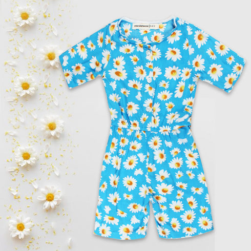 ENNIE MENNIE All Over Flower Blue Girls Cotton Jumpsuits