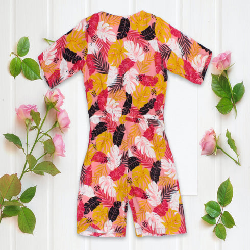 ENNIE MENNIE Leaf Pink Girls Cotton Jumpsuits