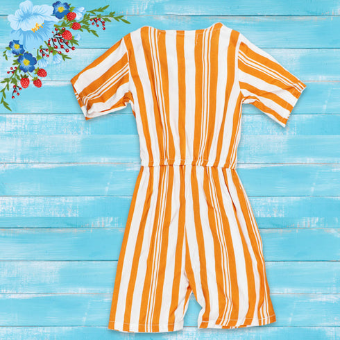 ENNIE MENNIE Orange And White Girls Cotton Jumpsuits