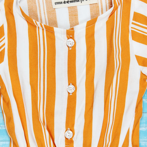 ENNIE MENNIE Orange And White Girls Cotton Jumpsuits