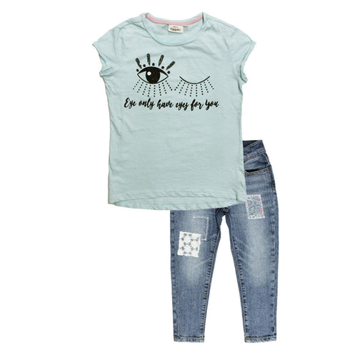 KAPPAHI Eye Print Blue Girls Cotton 2 Piece Set