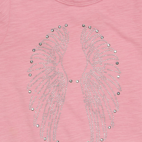 FAIRY Front Rhine Stones Pink Girls Premium Cotton Tshirt