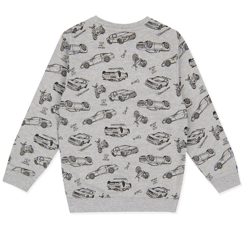 FUTURINO All Over Cars Grey Boys Cotton Terry Sweat Shirt