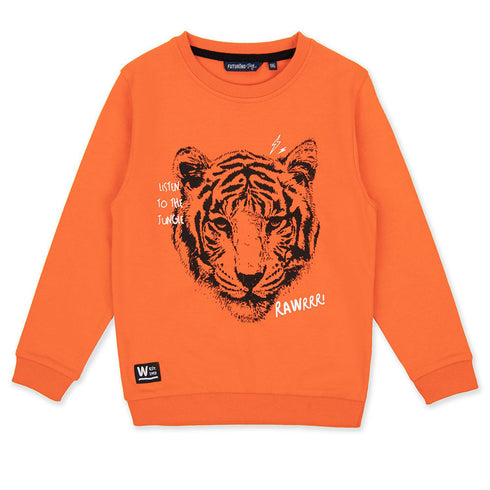 FUTURINO Leopard Face Orange Boys Cotton Terry Sweat Shirt