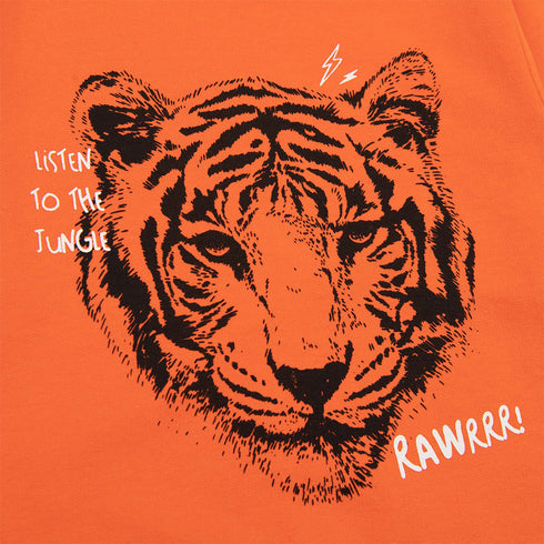 FUTURINO Leopard Face Orange Boys Cotton Terry Sweat Shirt