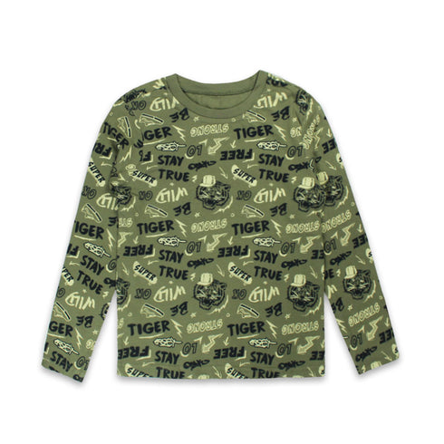 FUTURINO Tiger Face Green Boys Cotton T shirt