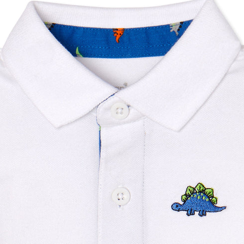 GARANIMALS Dino White Boys Cotton Polo Romper