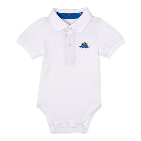 GARANIMALS Dino White Boys Cotton Polo Romper