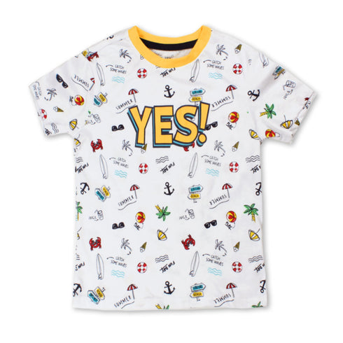 GEE JAY Summer All Over Print White Boys Cotton T shirt_2 Piece Set