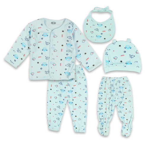 GLOBAL STOCK All Over Bear Face Blue Unisex Cotton 5 Piece Set
