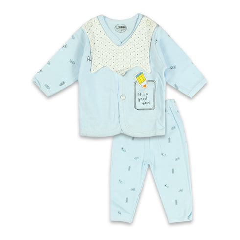 GLOBAL STOCK All The Time Blue Unisex Cotton 2 Piece Set
