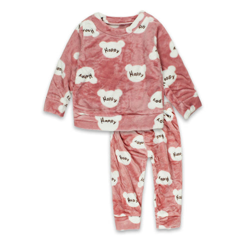GLOBAL STOCK Happy Pink Girls Cotton Fleece Winter 2 Piece Sets