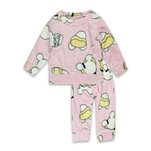 GLOBAL STOCK Mickey Pink Girls Cotton Fleece Winter 2 Piece Sets