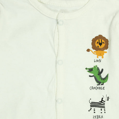 GLOBAL STOCK Zebra Lion Dino Print White Boys Cotton Bodysuit