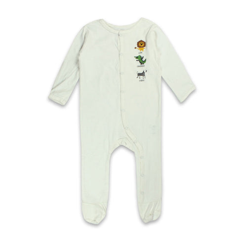 GLOBAL STOCK Zebra Lion Dino Print White Boys Cotton Bodysuit