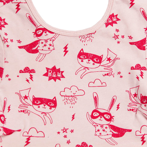 GLOBAL STOCK All Over Cat Pink Girls Cotton Dress