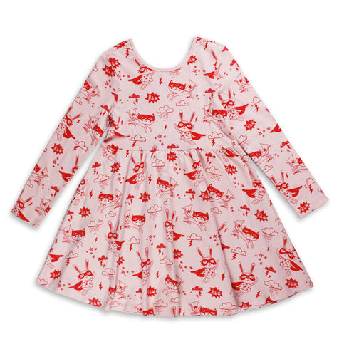 GLOBAL STOCK All Over Cat Pink Girls Cotton Dress