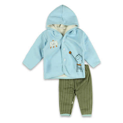 GLOBAL STOCK Blue Unisex Cotton Fleece 2 Piece Set